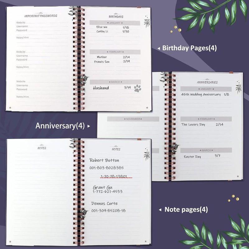 JUBTIC Hardcover Address Book with Alphabetical Tabs, Spiral Bound Address Book with Refillable Pages Medium Telephone book incl. Address, Password, Contact, Tel, Email, Important Date for Home Office - Image 5
